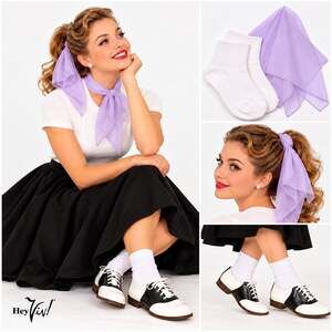 50s Style Bobby Socks and Lilac Chiffon Scarf Set Rockabilly Retro - Hey Viv